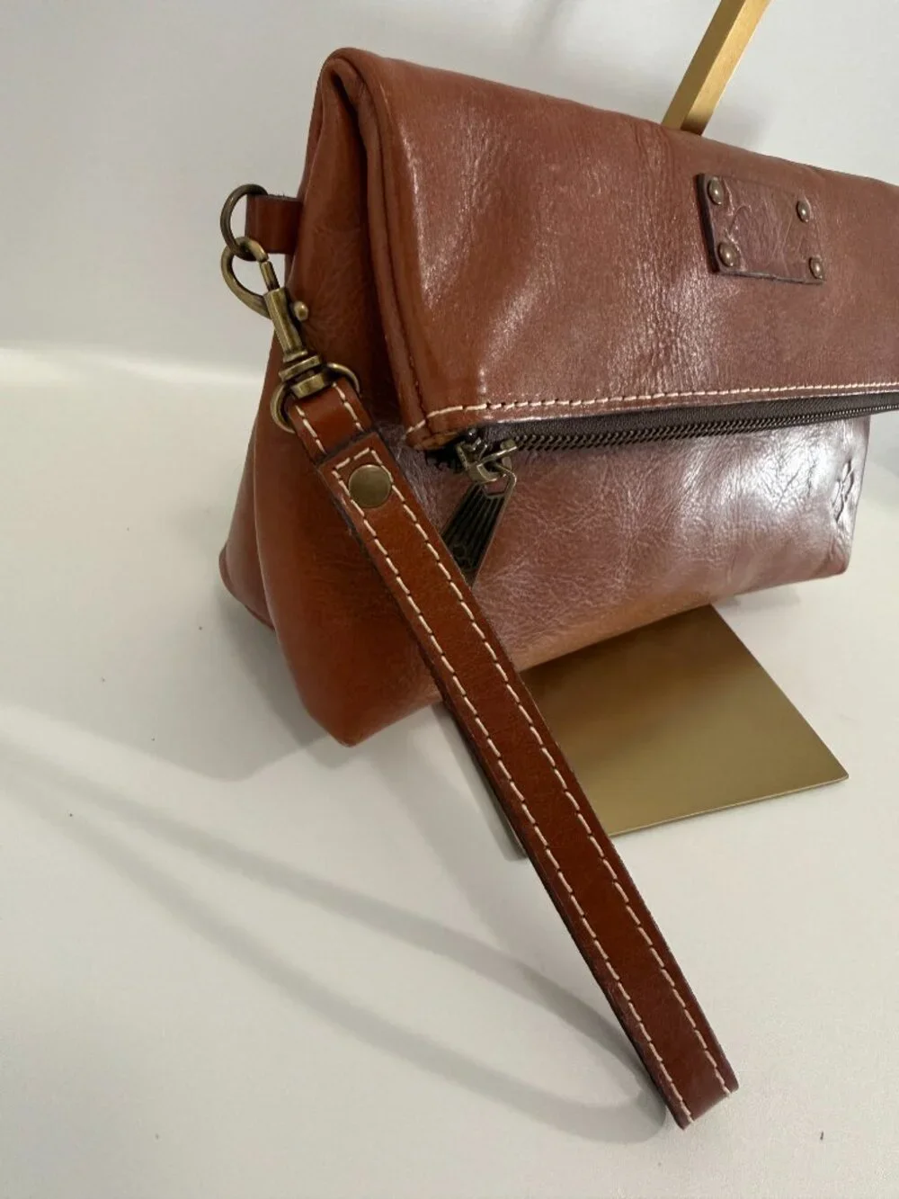 Patricia Nash Valerie Tan Leather Fold-Over Clutch Wristlet